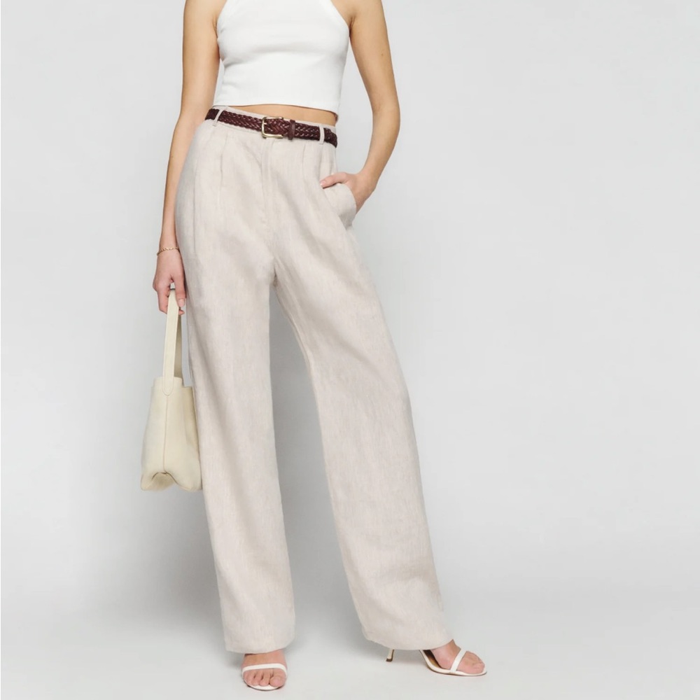 Reformation Mason Linen Pant oatmeal